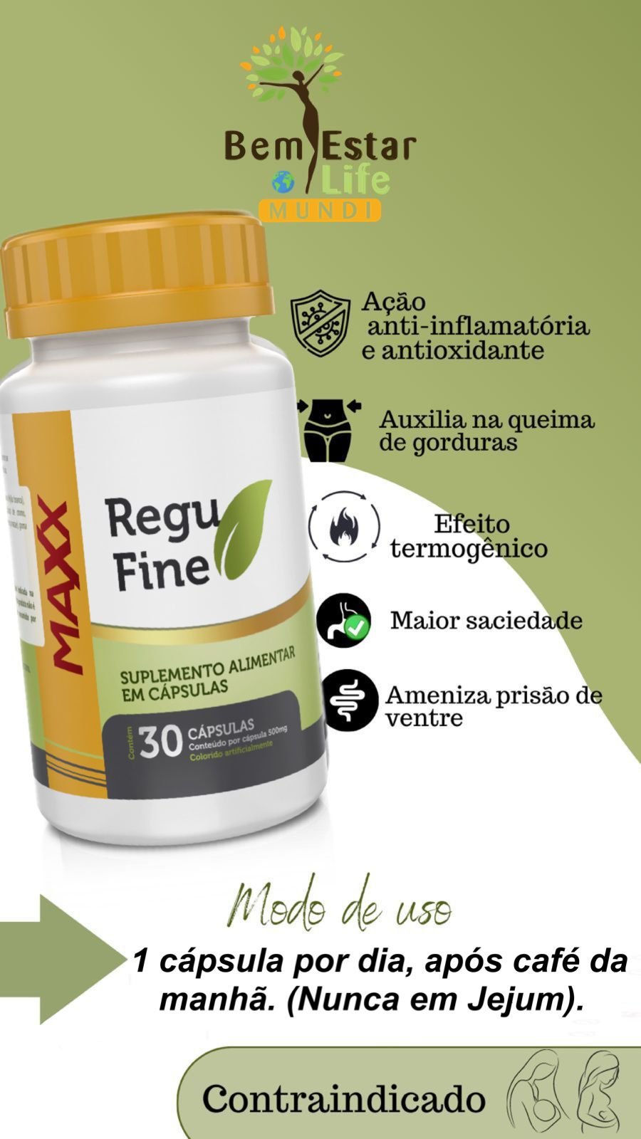 Regu Fine Maxx Termogênico 7x Mais Potente Óleo De Abacate 30 Cápsulas Bem Estar Life Bem 2498